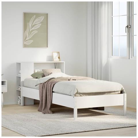 Letto Libreria senza Materasso Bianco 100x200 cm Legno di Pino - Foto 2