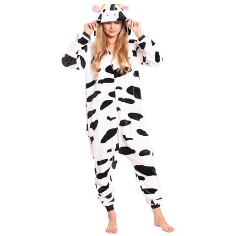 Pigiama Da Donna Tuta Kigurumi Onesie Mucca Bianco Nero 155-165 Cm M - Foto 2