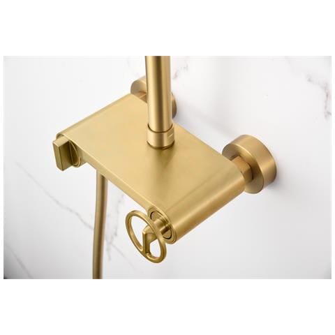 Imex Set Doccia Monocomando In Ottone E Acciaio Inox Con Finitura Pvd Oro Spazzolato Asta Estensibile Soffione Extra Piatto Ø20 Cm Anticalcare Cartuccia Ceramica Ø35 Mm Tubo Pvc 15 M – Imex-bdc03 - Foto 3