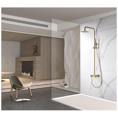 Imex Set Doccia Monocomando In Ottone E Acciaio Inox Con Finitura Pvd Oro Spazzolato Asta Estensibile Soffione Extra Piatto Ø20 Cm Anticalcare Cartuccia Ceramica Ø35 Mm Tubo Pvc 15 M – Imex-bdc03 - Foto 1