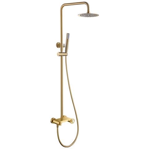Imex Set Doccia Monocomando In Ottone E Acciaio Inox Con Finitura Pvd Oro Spazzolato Asta Estensibile Soffione Extra Piatto Ø20 Cm Anticalcare Cartuccia Ceramica Ø35 Mm Tubo Pvc 15 M – Imex-bdc03 - Foto 2
