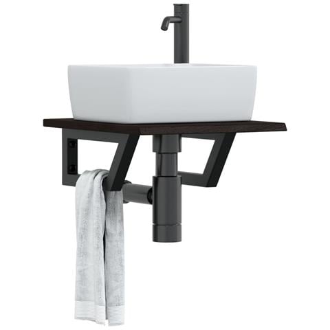 Ripiano a Parete per Lavabo in Acciaio e Massello di Rovere - Foto 2