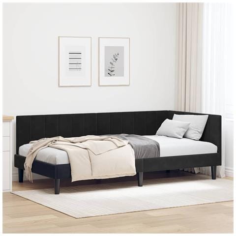 Cornice del letto ad angolo Nero 90 x 190 cm Velluto - Foto 2