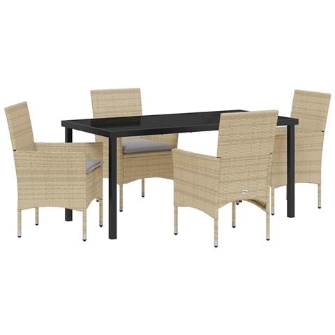 Set da Pranzo per Giardino con cuscino 5 pcs Beige Poly Rattan - Foto 1