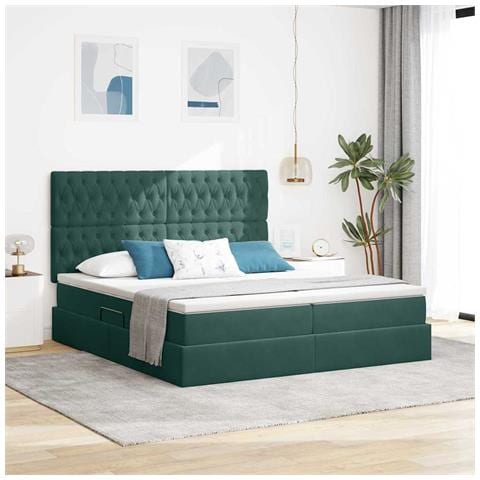 Letto con Contenitore Verde Scuro 200 x 200 cm Velluto - Foto 2