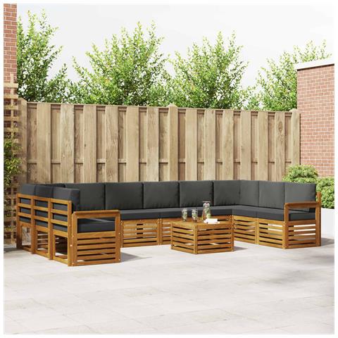 Set divani 11 pcs Naturale e Antracite Legno di Acacia Massello - Foto 2