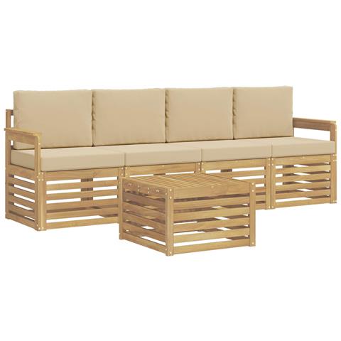 Set di divani da esterno 5 pcs Bianco e Beige Poliestere - Foto 1