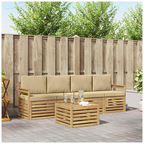 Set di divani da esterno 5 pcs Bianco e Beige Poliestere - Foto 2