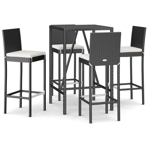 Set Bar da Giardino 5 pz con Cuscini in Polyrattan Nero - Foto 1