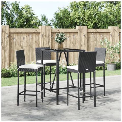 Set Bar da Giardino 5 pz con Cuscini in Polyrattan Nero - Foto 2