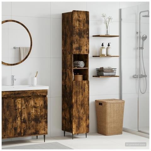 Armadio da Bagno con Ripiano Aperto ZWOLLE Rovere Fumo - Foto 2