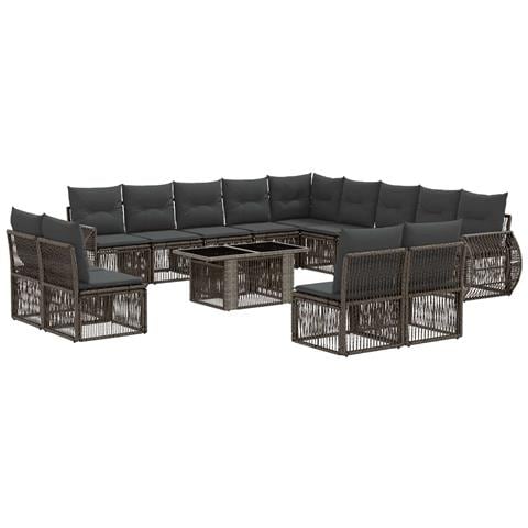 Set Divano da Giardino 14 pz Grigio e Grigio Scuro polyrattan - Foto 1