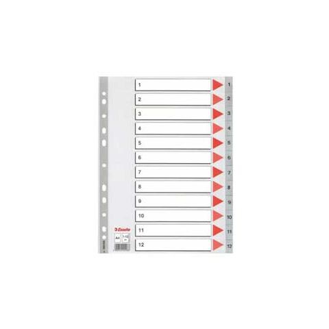 confezione da 10 pezzi - separatore numerico 1-12 ppl grigio 22,5x29,7cm esselte - Foto 1