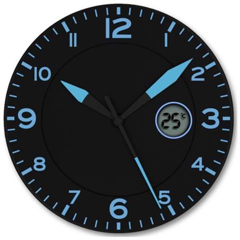 Orologio Da Parete Con Temperatura Digitale - Ø 25,4 Cm - Nero E Blu - Foto 1