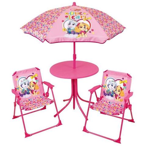 Pat'patrouille Mobili Da Giardino - 1 Tavolo 46xø46 Cm, 2 Sedie H. 53xl. 38,5xp. 37,5cm E 1 Ombrellone - Foto 1