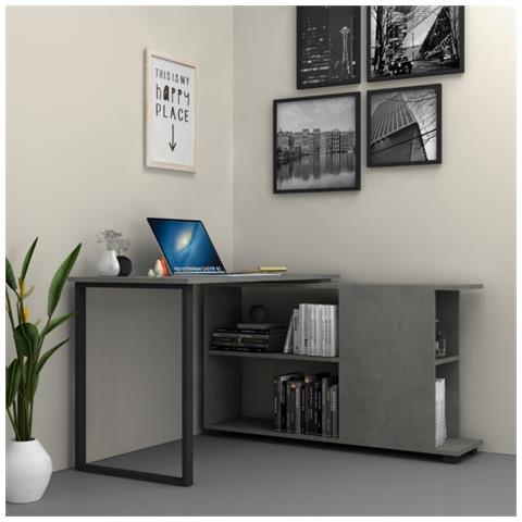 Scrivania Con Libreria Oslo Cemento 120x60 Cm. - Foto 1