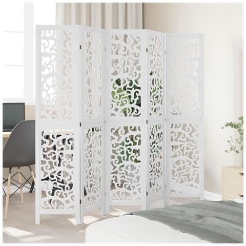 Divisorio Ambienti 5pannelli Bianco Legno Massello Di Paulownia - Foto 3