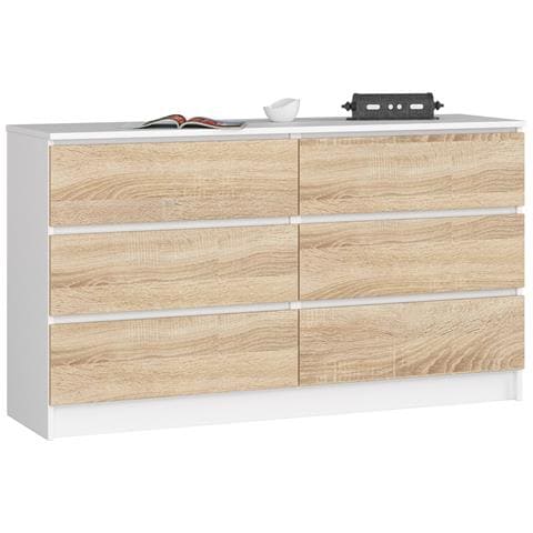 Cassettiera K140, 6 cassetti, 138x40x77 cm, Colore Bianco e Sonoma Quercia - Foto 1