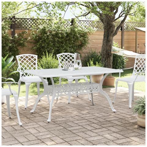 Tavolo Da Giardino Bianco 150x90x72 Cm In Alluminio Pressofuso - Foto 3