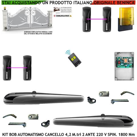 Kit Bob21m Automatismo Cancello 4,2 Metri 2 Ante Motori Vite Rullata 230 V Corsa 325 Mm Spinta 1800 Nm Sblocco A Chive - Foto 1