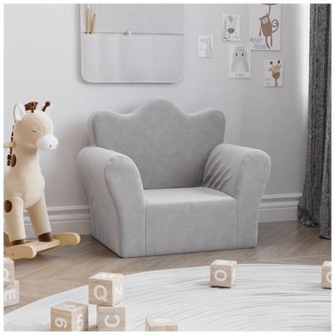 Divano Per Bambini Grigio Chiaro In Morbido Peluche - Foto 8