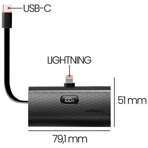 Caricabatterie Esterno 5000mah Connettori Lightning E Usb-c 20w, Nero - Foto 5