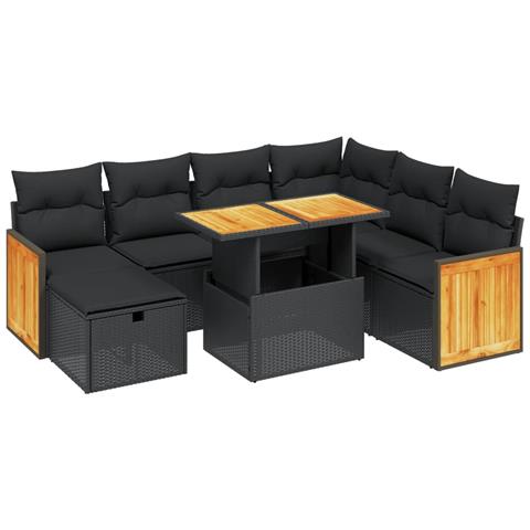 Set Divani Da Giardino Con Cuscini 8 Pz Nero In Polyrattan - Foto 2