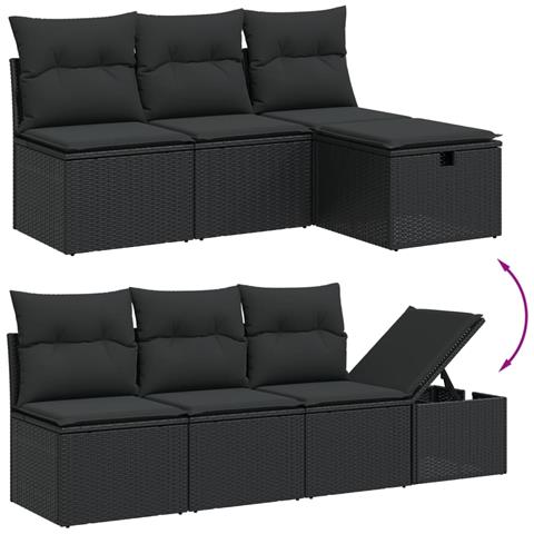 Set Divani Da Giardino Con Cuscini 8 Pz Nero In Polyrattan - Foto 3