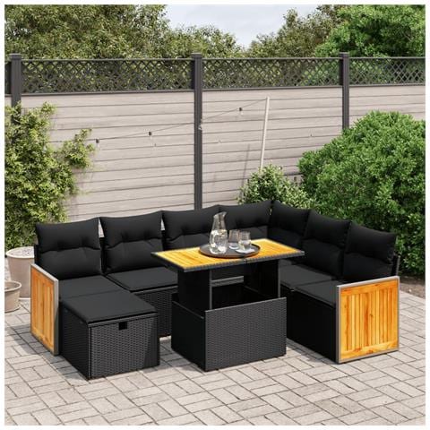Set Divani Da Giardino Con Cuscini 8 Pz Nero In Polyrattan - Foto 1