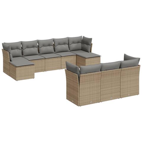 Set Divano Da Giardino 10 Pz Con Cuscini Beige In Polyrattan - Foto 2
