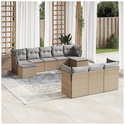 Set Divano Da Giardino 10 Pz Con Cuscini Beige In Polyrattan - Foto 1
