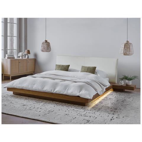 Letto Matrimoniale A Led Ecopelle E Legno Chiaro 160 X 200 Cm Zen - Foto 1