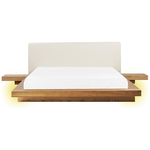 Letto Matrimoniale A Led Ecopelle E Legno Chiaro 160 X 200 Cm Zen - Foto 2