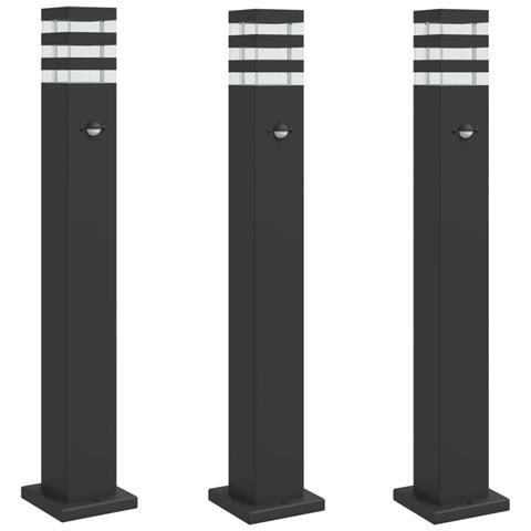 Lampade Terra per Esterni con Sensori 3pz Nere 80cm Alluminio - Foto 1