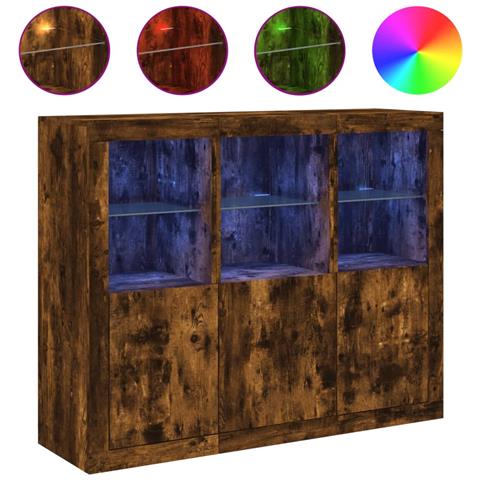 Credenze Con Luci Led 3 Pz Rovere Fumo In Legno Multistrato - Foto 2