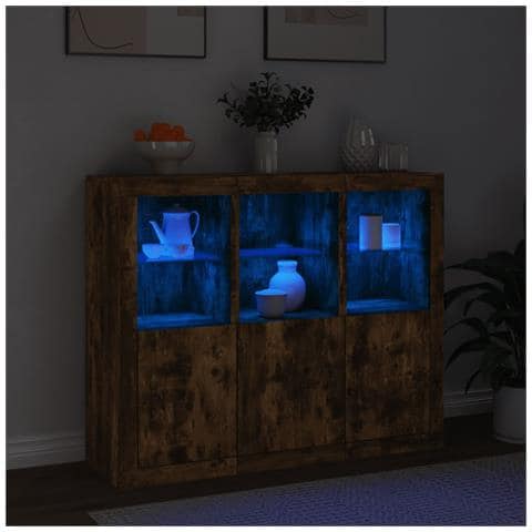 Credenze Con Luci Led 3 Pz Rovere Fumo In Legno Multistrato - Foto 3