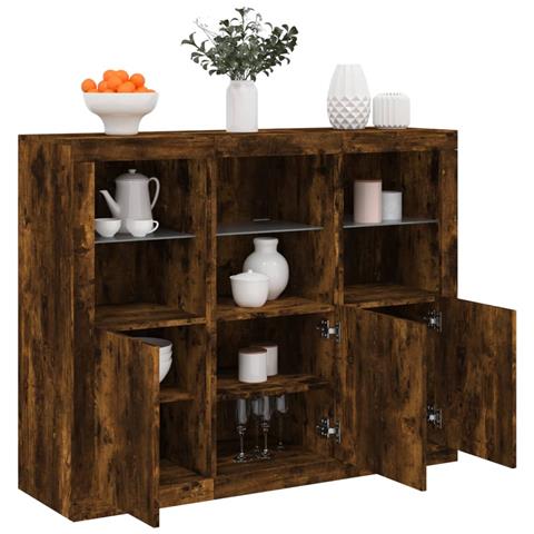 Credenze Con Luci Led 3 Pz Rovere Fumo In Legno Multistrato - Foto 1