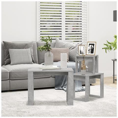 Tavolini Impilabili 3 Pz Grigio Cemento In Legno Multistrato - Foto 2