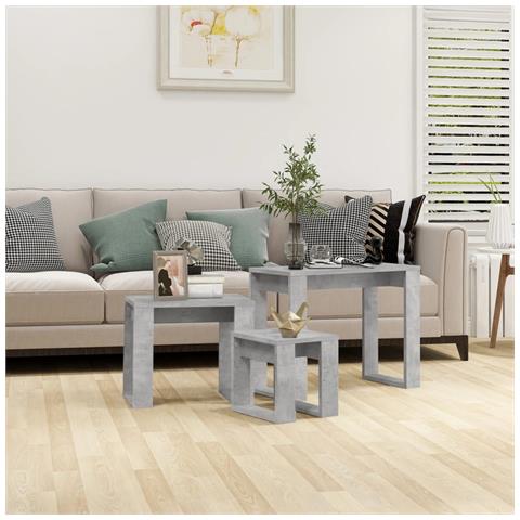 Tavolini Impilabili 3 Pz Grigio Cemento In Legno Multistrato - Foto 8