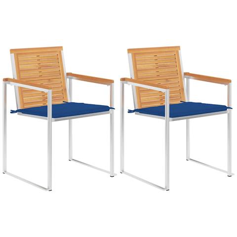 Sedie Da Giardino 2 Pz Con Cuscini In Legno Di Teak E Acciaio - Foto 2