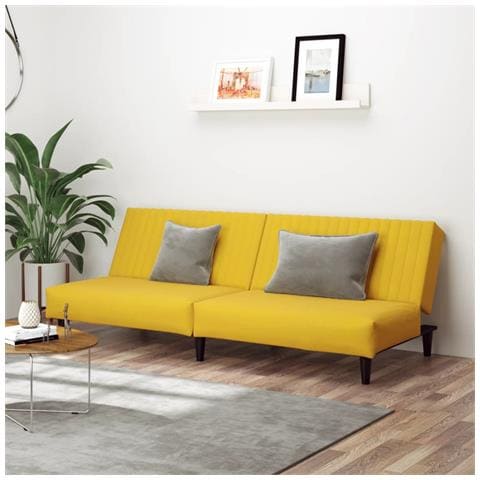 Divano Letto a 2 Posti Giallo in Velluto - Foto 2