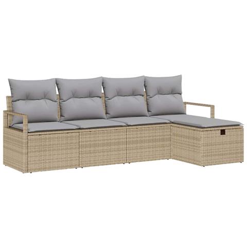 Set divano giardino 5 pezzi con cuscini beige in rattan, Divano giardino 2 posti con cuscini beige in rattan - Foto 1