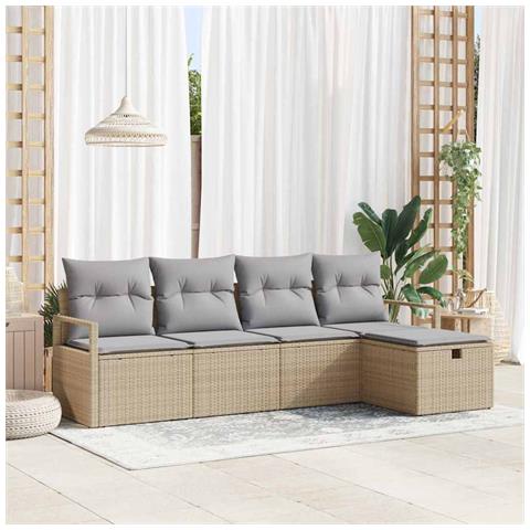 Set divano giardino 5 pezzi con cuscini beige in rattan, Divano giardino 2 posti con cuscini beige in rattan - Foto 2