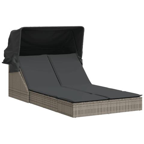 Lettino Doppio con Baldacchino e Cuscini Grigio in Polyrattan - Foto 1