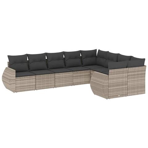 Set Divano da Giardino 9pz con Cuscini Grigio Chiaro Polyrattan - Foto 1