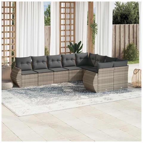 Set Divano da Giardino 9pz con Cuscini Grigio Chiaro Polyrattan - Foto 2