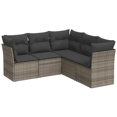 Set Divano da Giardino 5 pz con Cuscini Grigio in Polyrattan - Foto 1