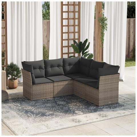 Set Divano da Giardino 5 pz con Cuscini Grigio in Polyrattan - Foto 2