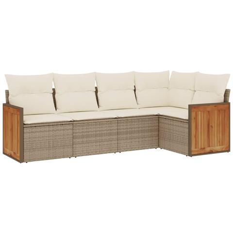 Set Divano da Giardino 5 pz con Cuscini Beige in Polyrattan - Foto 1
