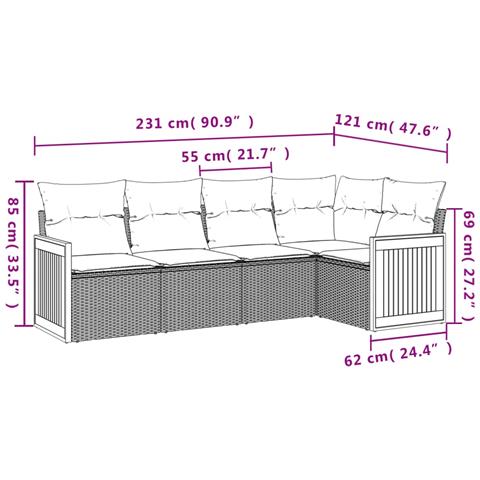 Set Divano da Giardino 5 pz con Cuscini Beige in Polyrattan - Foto 3